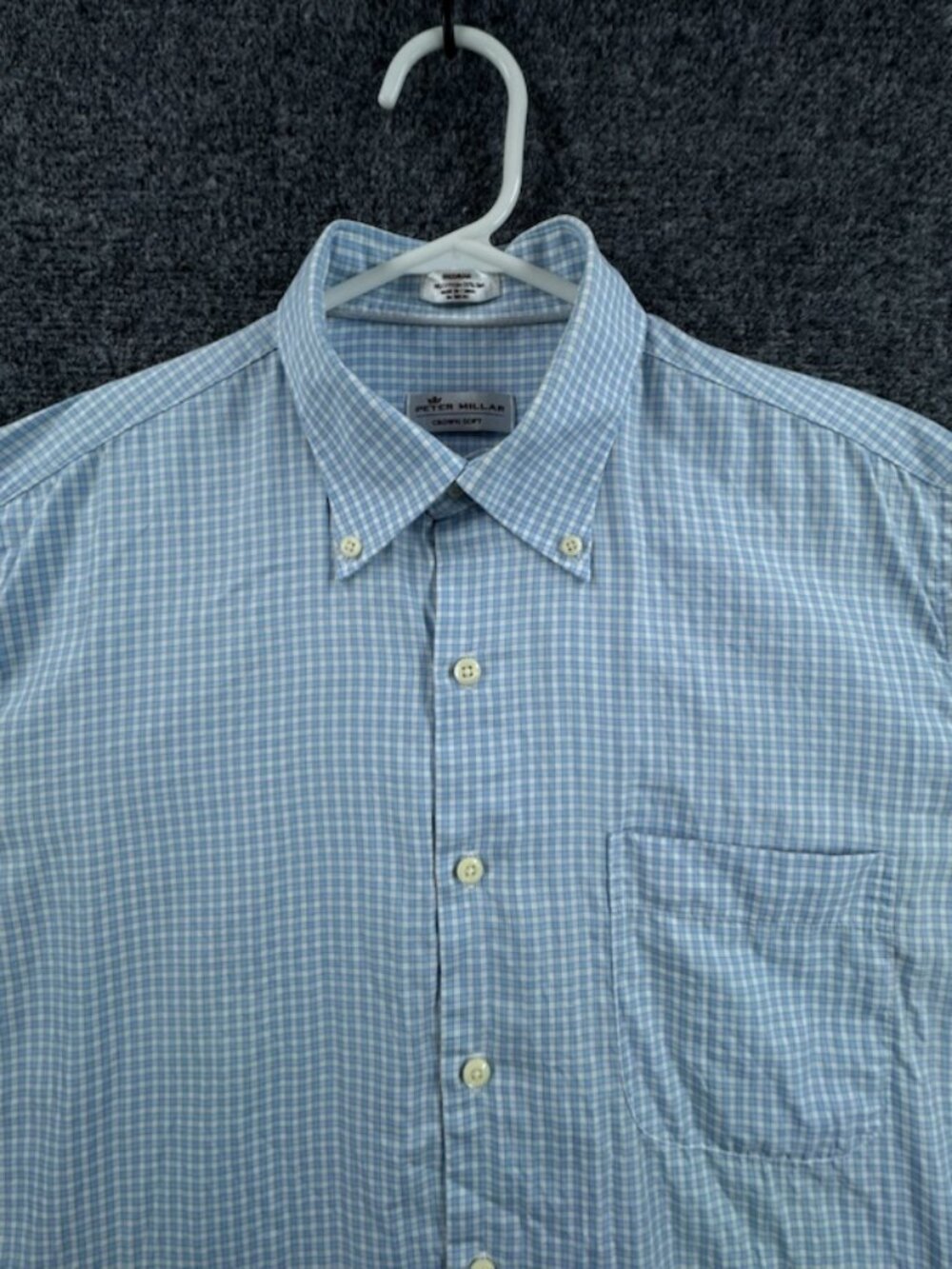 Peter Millar Button-Down Cotton Silk Crown Sport Check Blue White Medium Shirt